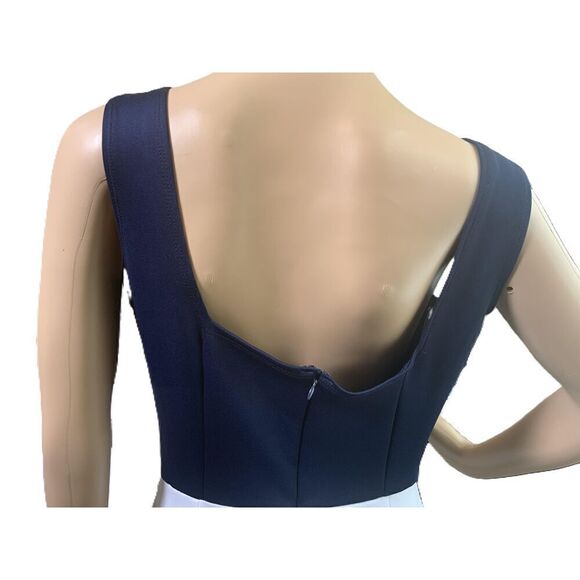 Custom Dark Blue And White Striped Sleeveless Bow Detail Jumpsuit Size M - Picture 10 of 16